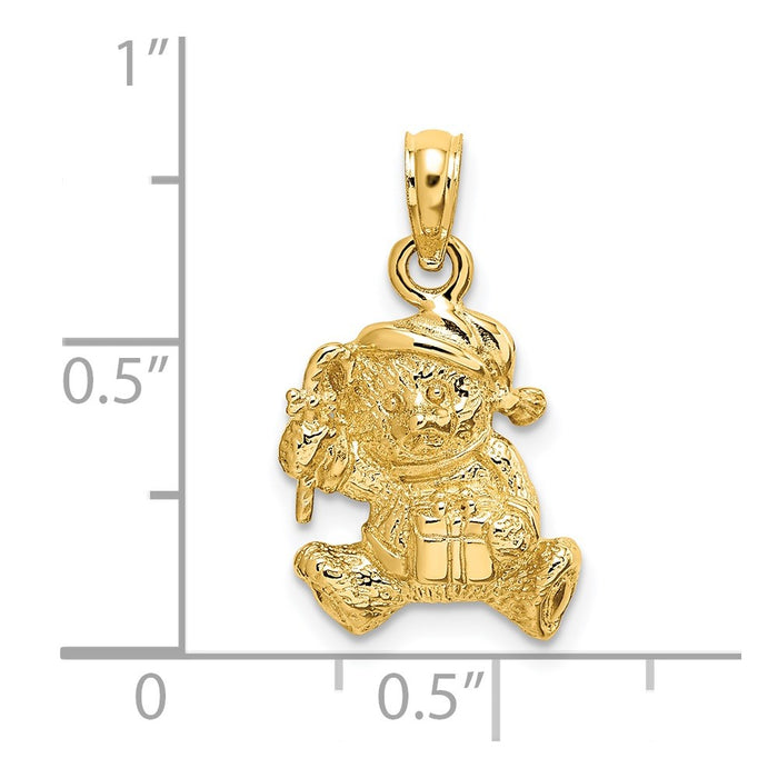 Million Charms 14K Yellow Gold Themed Polished 3-D Teddy Bear Charm