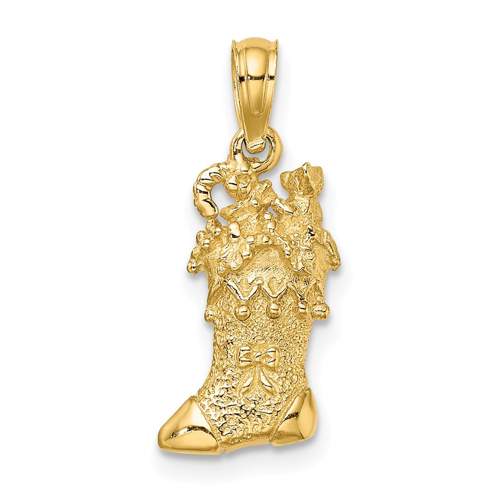 Million Charms 14K Yellow Gold Themed Solid Polished 3-Dimensional Christmas Stocking Charm