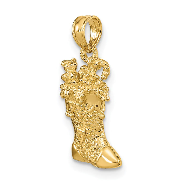 Million Charms 14K Yellow Gold Themed Solid Polished 3-Dimensional Christmas Stocking Charm