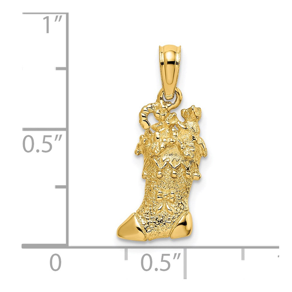 Million Charms 14K Yellow Gold Themed Solid Polished 3-Dimensional Christmas Stocking Charm