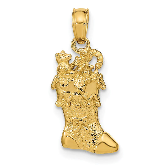 Million Charms 14K Yellow Gold Themed Solid Polished 3-Dimensional Christmas Stocking Charm