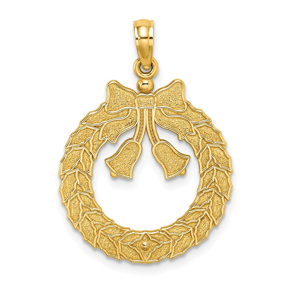 Million Charms 14K Yellow Gold Themed Satin & Polished Christmas Wreath Charm