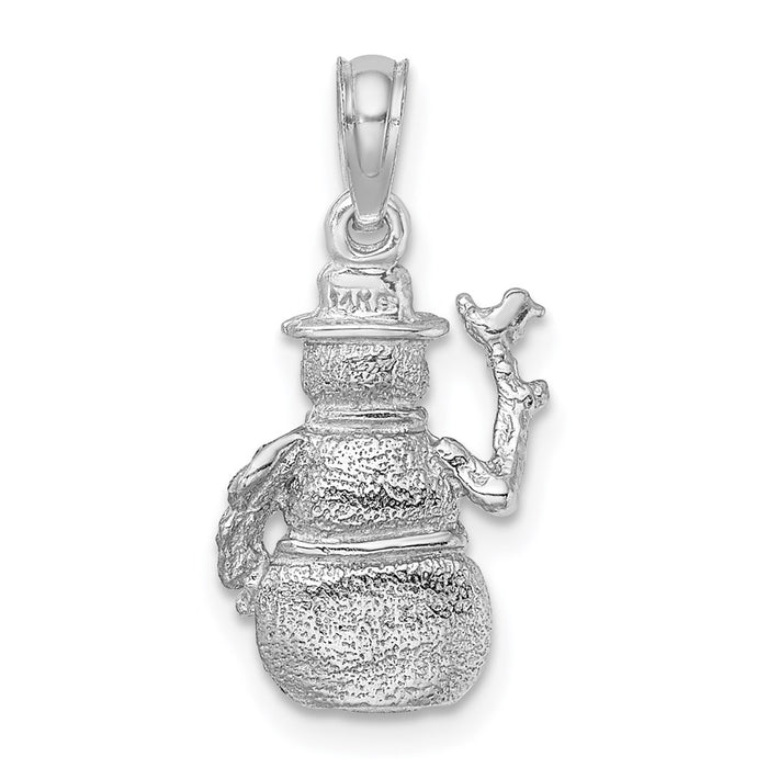 Million Charms 14K White Gold Themed Satin & Polished 3-D Snowman Charm