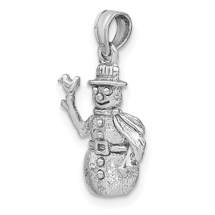 Million Charms 14K White Gold Themed Satin & Polished 3-D Snowman Charm