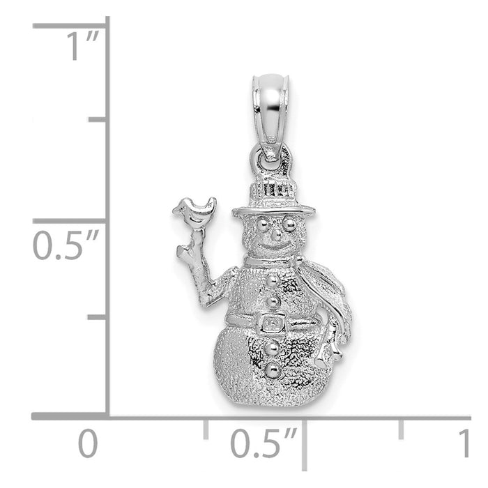 Million Charms 14K White Gold Themed Satin & Polished 3-D Snowman Charm