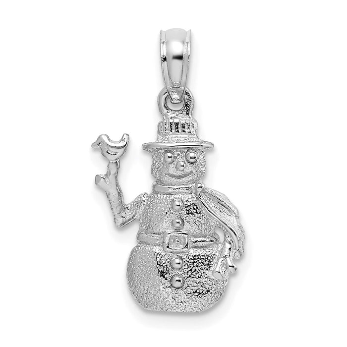 Million Charms 14K White Gold Themed Satin & Polished 3-D Snowman Charm