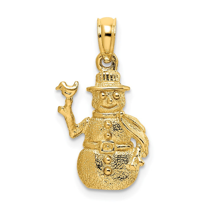 Million Charms 14K Yellow Gold Themed Satin & Polished 3-D Snowman Charm