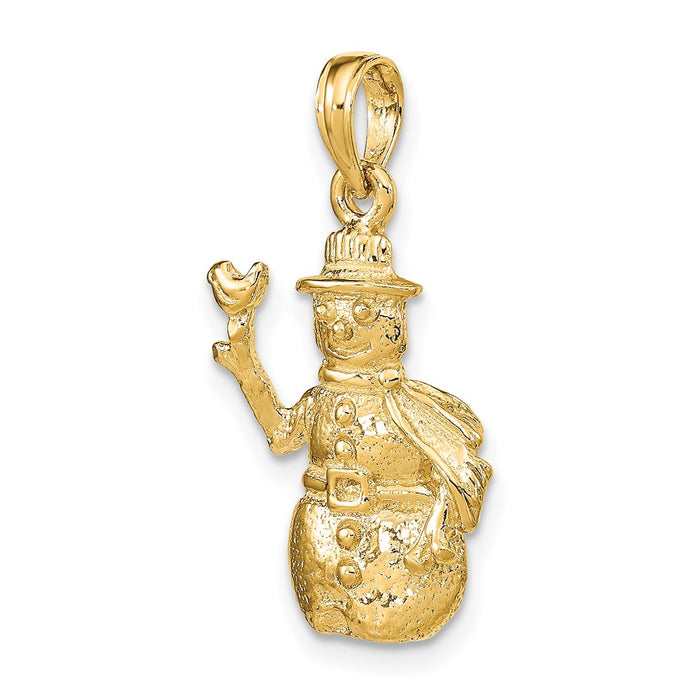 Million Charms 14K Yellow Gold Themed Satin & Polished 3-D Snowman Charm