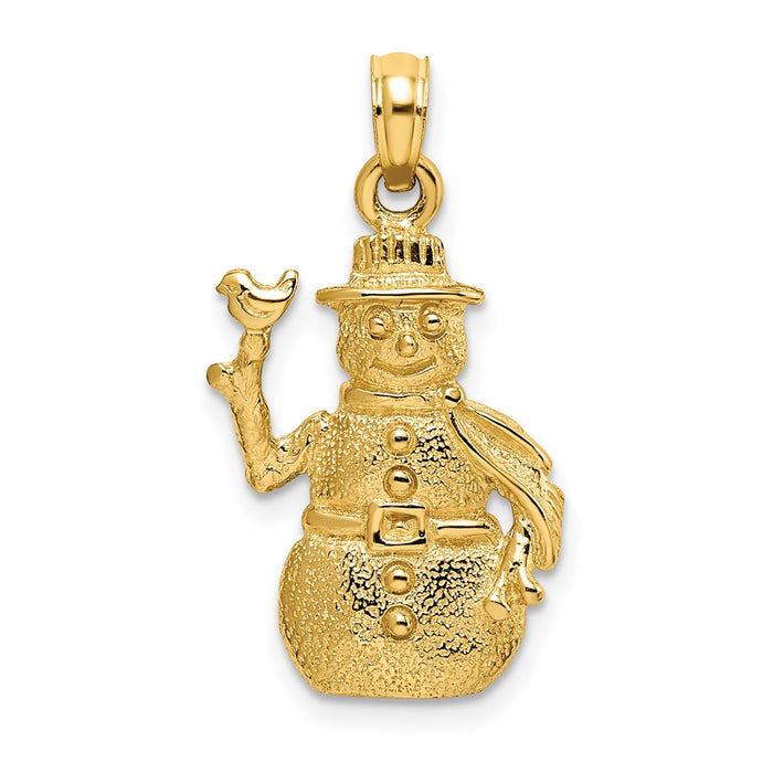 Million Charms 14K Yellow Gold Themed Satin & Polished 3-D Snowman Charm