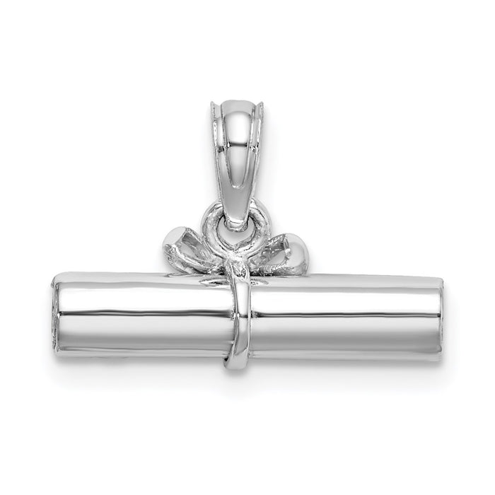 Million Charms 14K White Gold Themed 3-D Diploma Rolled Up Charm