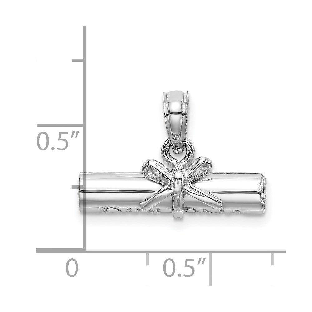 Million Charms 14K White Gold Themed 3-D Diploma Rolled Up Charm
