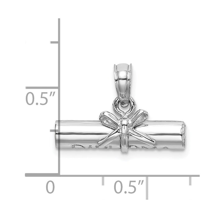 Million Charms 14K White Gold Themed 3-D Diploma Rolled Up Charm