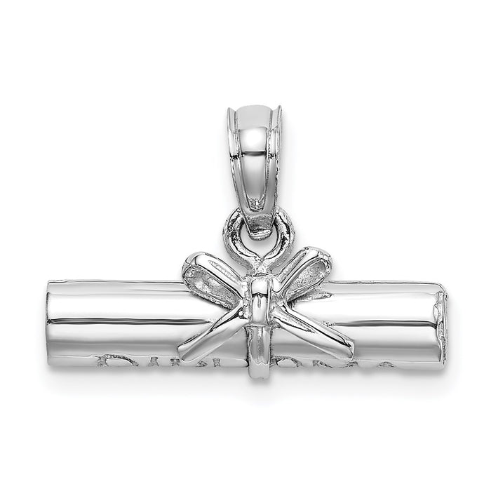 Million Charms 14K White Gold Themed 3-D Diploma Rolled Up Charm