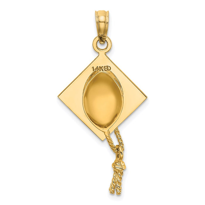 Million Charms 14K Yellow Gold Themed Solid Polished 3-Dimensional Graduation Cap Pendant