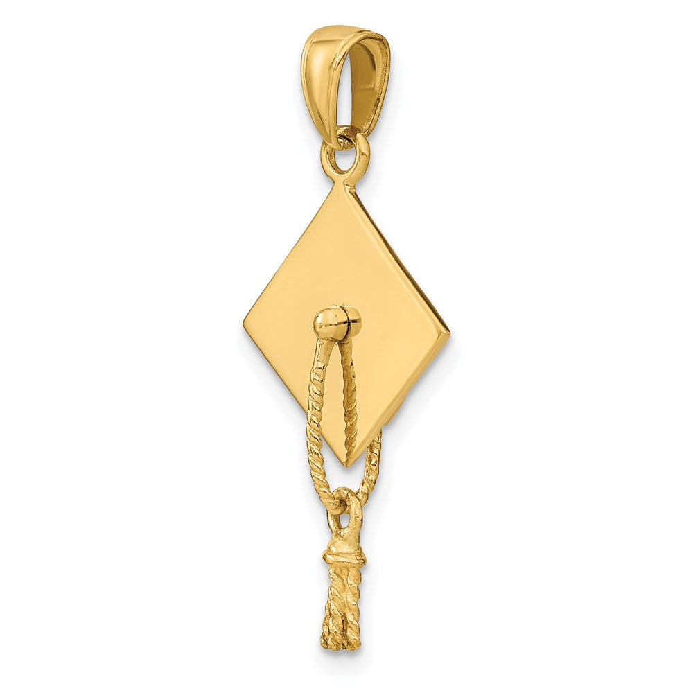 Million Charms 14K Yellow Gold Themed Solid Polished 3-Dimensional Graduation Cap Pendant