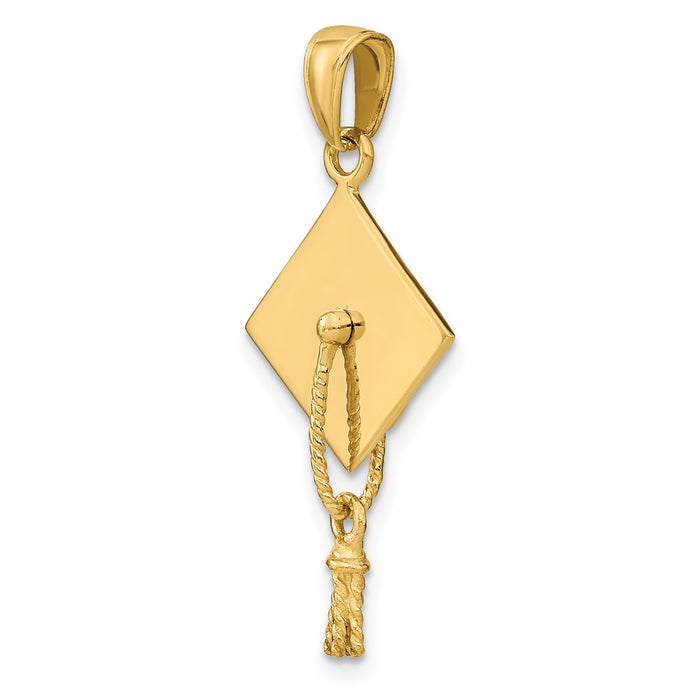 Million Charms 14K Yellow Gold Themed Solid Polished 3-Dimensional Graduation Cap Pendant