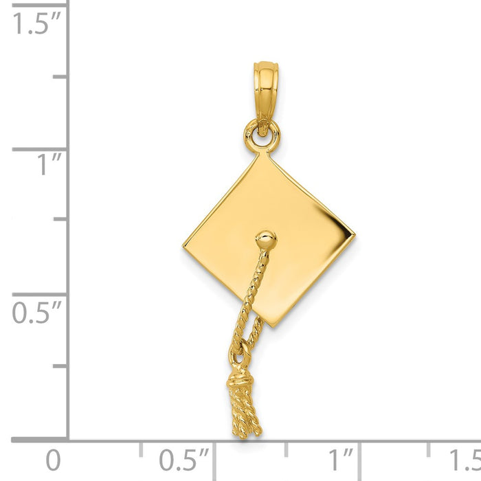 Million Charms 14K Yellow Gold Themed Solid Polished 3-Dimensional Graduation Cap Pendant