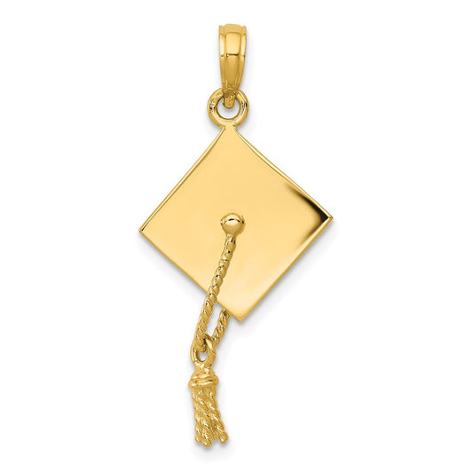 Million Charms 14K Yellow Gold Themed Solid Polished 3-Dimensional Graduation Cap Pendant