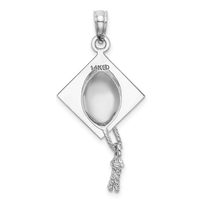 Million Charms 14K White Gold Themed 3-D Graduation Cap With Moveable Tassle Charm