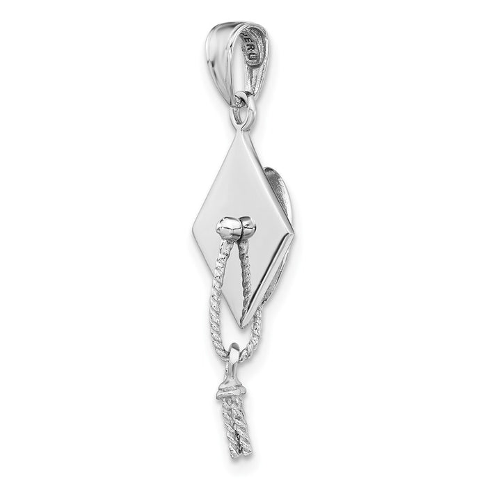 Million Charms 14K White Gold Themed 3-D Graduation Cap With Moveable Tassle Charm