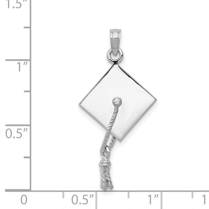 Million Charms 14K White Gold Themed 3-D Graduation Cap With Moveable Tassle Charm