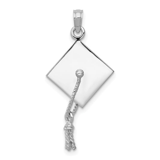 Million Charms 14K White Gold Themed 3-D Graduation Cap With Moveable Tassle Charm