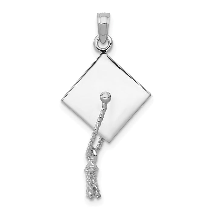 Million Charms 14K White Gold Themed 3-D Graduation Cap With Moveable Tassle Charm