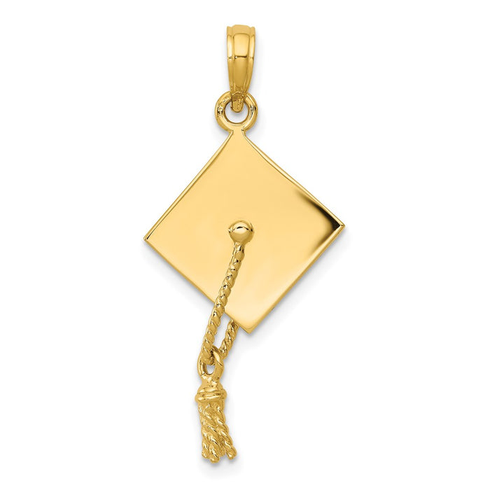 Million Charms 14K Yellow Gold Themed Solid Polished 3-Dimensional Graduation Cap Pendant