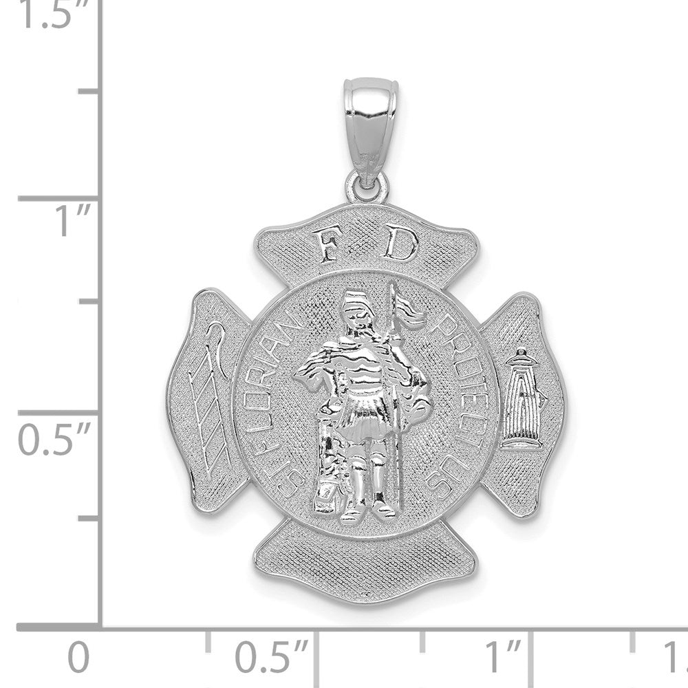 Million Charms 14K White Gold Themed Large Religious Saint Florian Badge Pendant