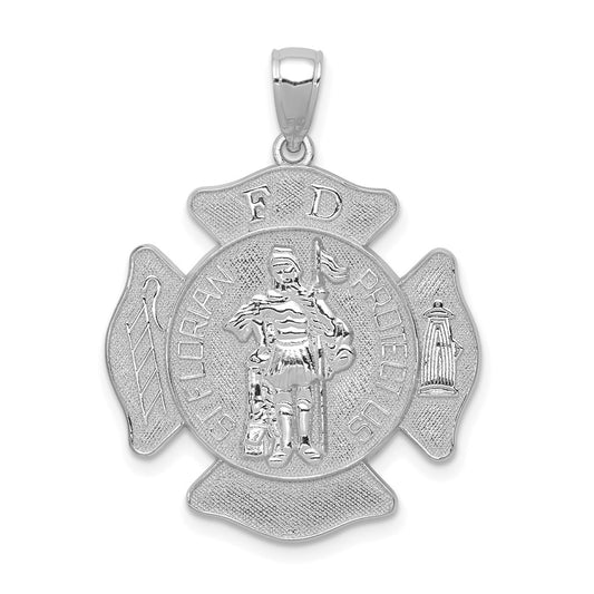 Million Charms 14K White Gold Themed Large Religious Saint Florian Badge Pendant