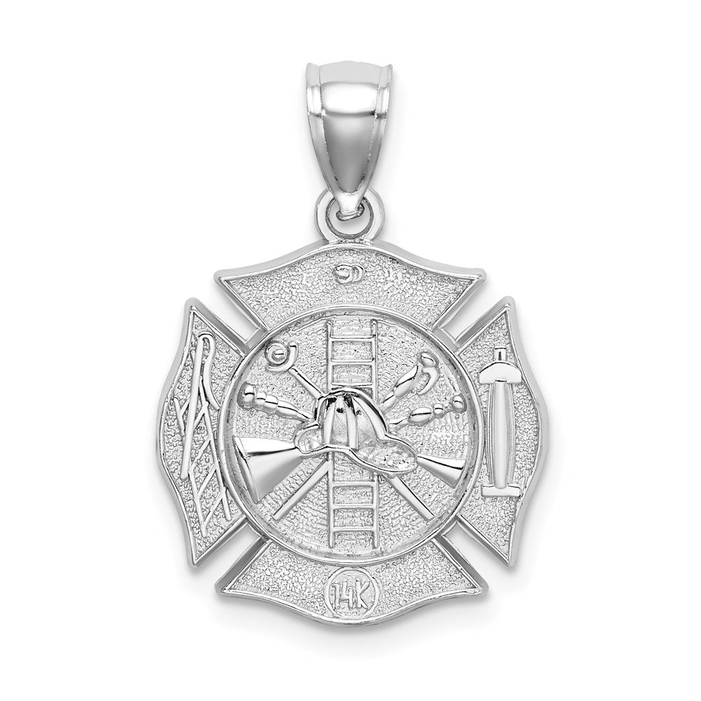 Million Charms 14K White Gold Themed Reversible Fire Department Shield Pendant