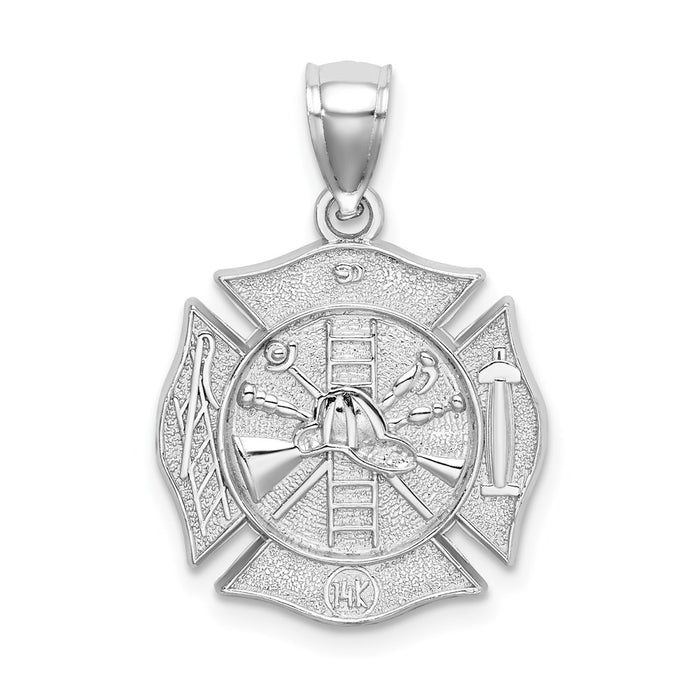 Million Charms 14K White Gold Themed Reversible Fire Department Shield Pendant