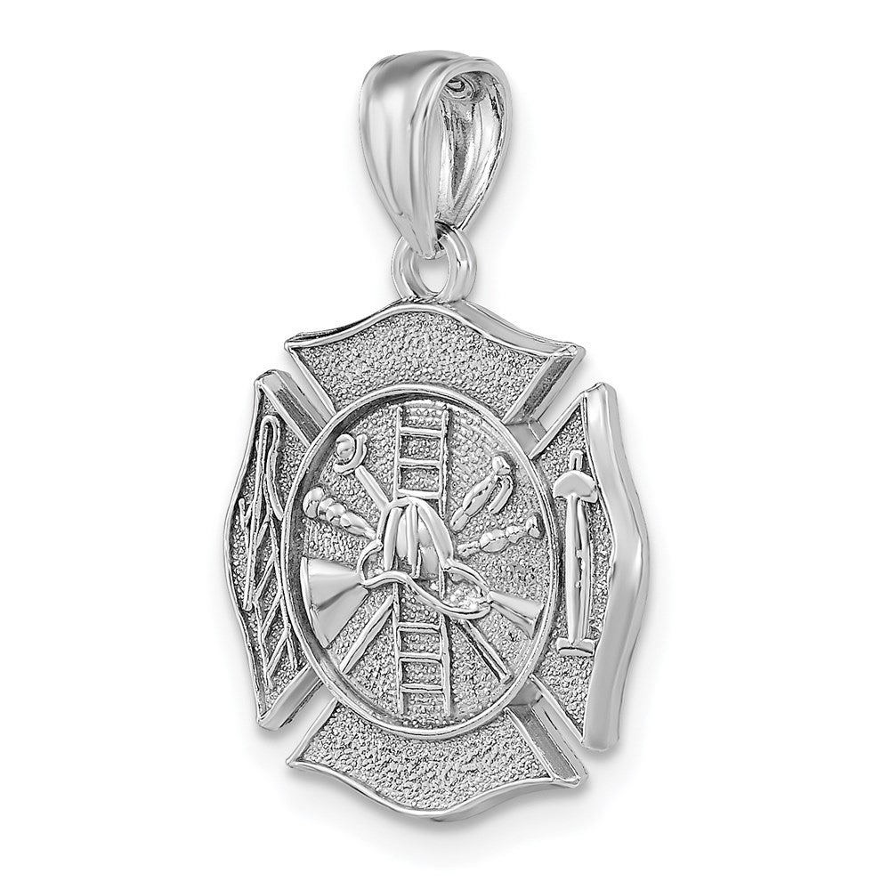 Million Charms 14K White Gold Themed Reversible Fire Department Shield Pendant