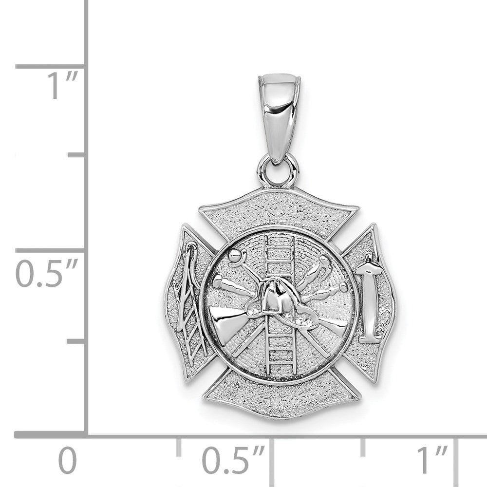 Million Charms 14K White Gold Themed Reversible Fire Department Shield Pendant