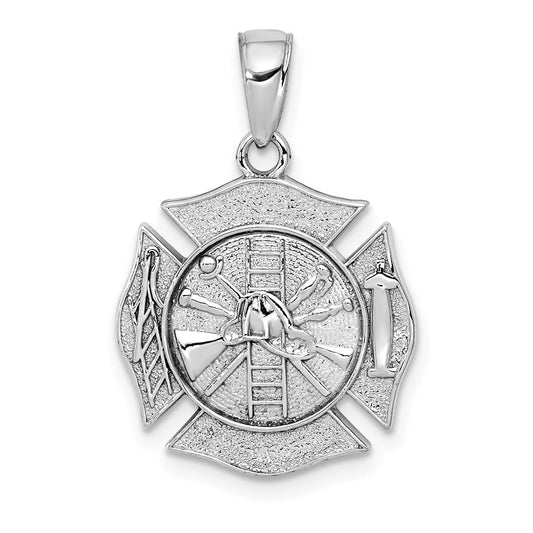 Million Charms 14K White Gold Themed Reversible Fire Department Shield Pendant