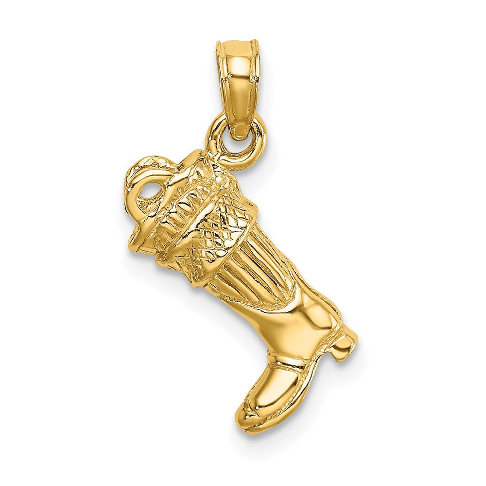 Million Charms 14K Yellow Gold Themed 3-D Firefighter Boot Charm