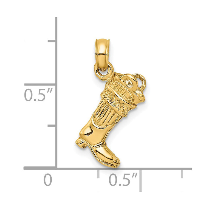 Million Charms 14K Yellow Gold Themed 3-D Firefighter Boot Charm