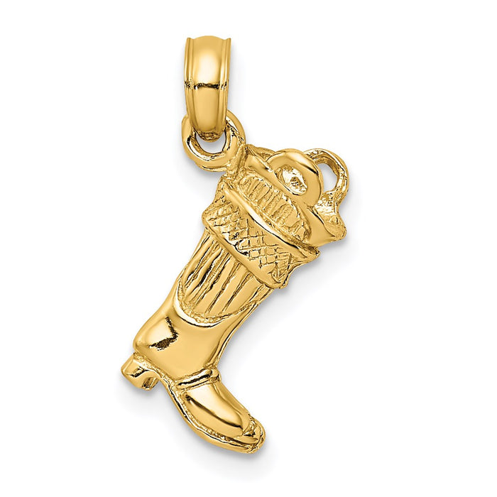 Million Charms 14K Yellow Gold Themed 3-D Firefighter Boot Charm