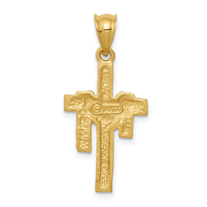 Million Charms 14K Yellow Gold Themed Satin Draped Relgious Cross Pendant