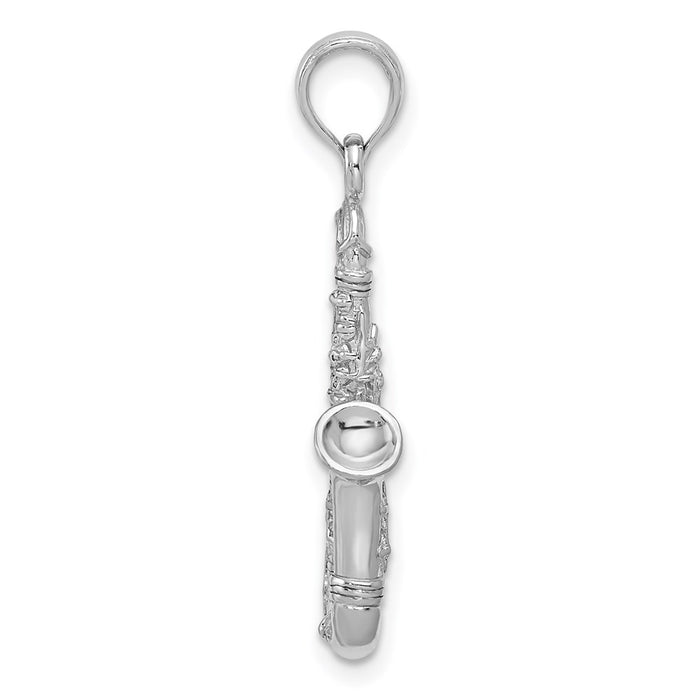 Million Charms 14K White Gold Themed Solid Polished 3-Dimensional Saxophone Charm