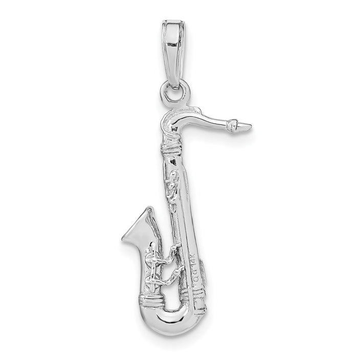 Million Charms 14K White Gold Themed Solid Polished 3-Dimensional Saxophone Charm