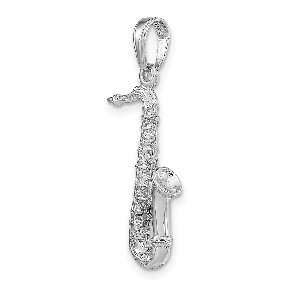 Million Charms 14K White Gold Themed Solid Polished 3-Dimensional Saxophone Charm