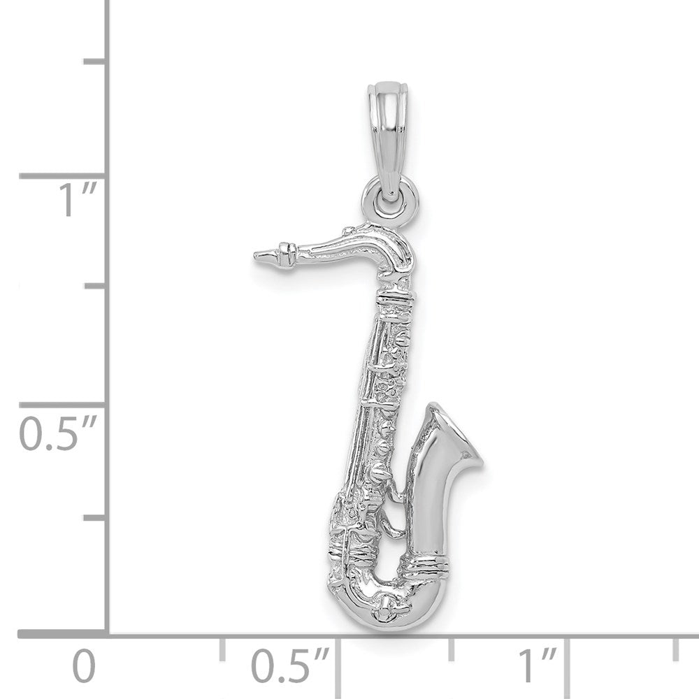 Million Charms 14K White Gold Themed Solid Polished 3-Dimensional Saxophone Charm