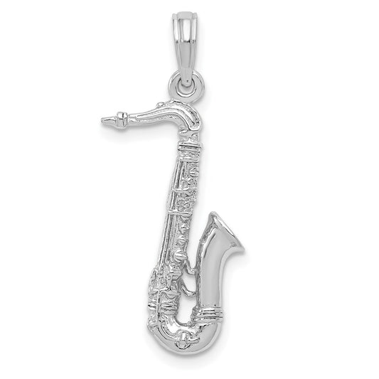 Million Charms 14K White Gold Themed Solid Polished 3-Dimensional Saxophone Charm