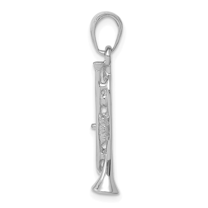 Million Charms 14K White Gold Themed Solid Polished 3-Dimensional Trumpet Pendant