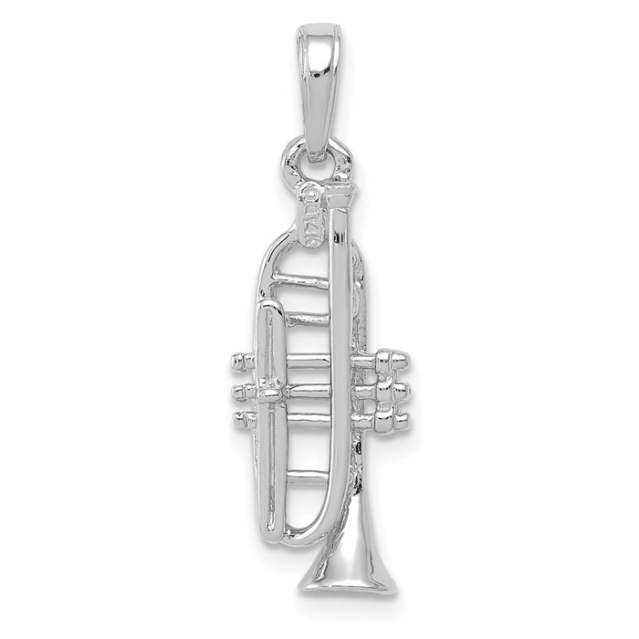 Million Charms 14K White Gold Themed Solid Polished 3-Dimensional Trumpet Pendant