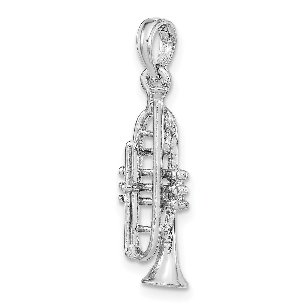 Million Charms 14K White Gold Themed Solid Polished 3-Dimensional Trumpet Pendant