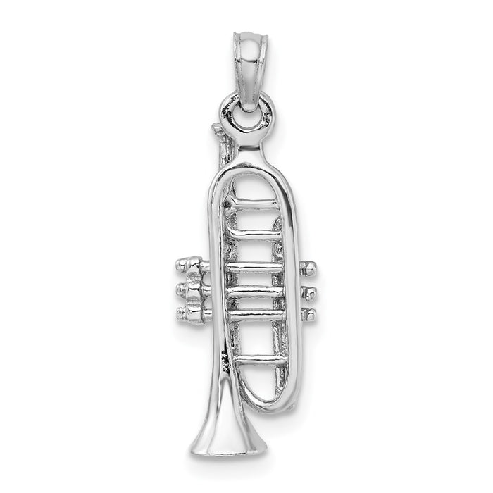 Million Charms 14K White Gold Themed Solid Polished 3-Dimensional Trumpet Pendant
