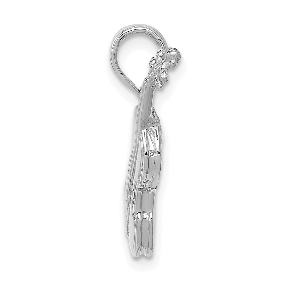 Million Charms 14K White Gold Themed Polished Solid 3-Dimensional Violin Pendant