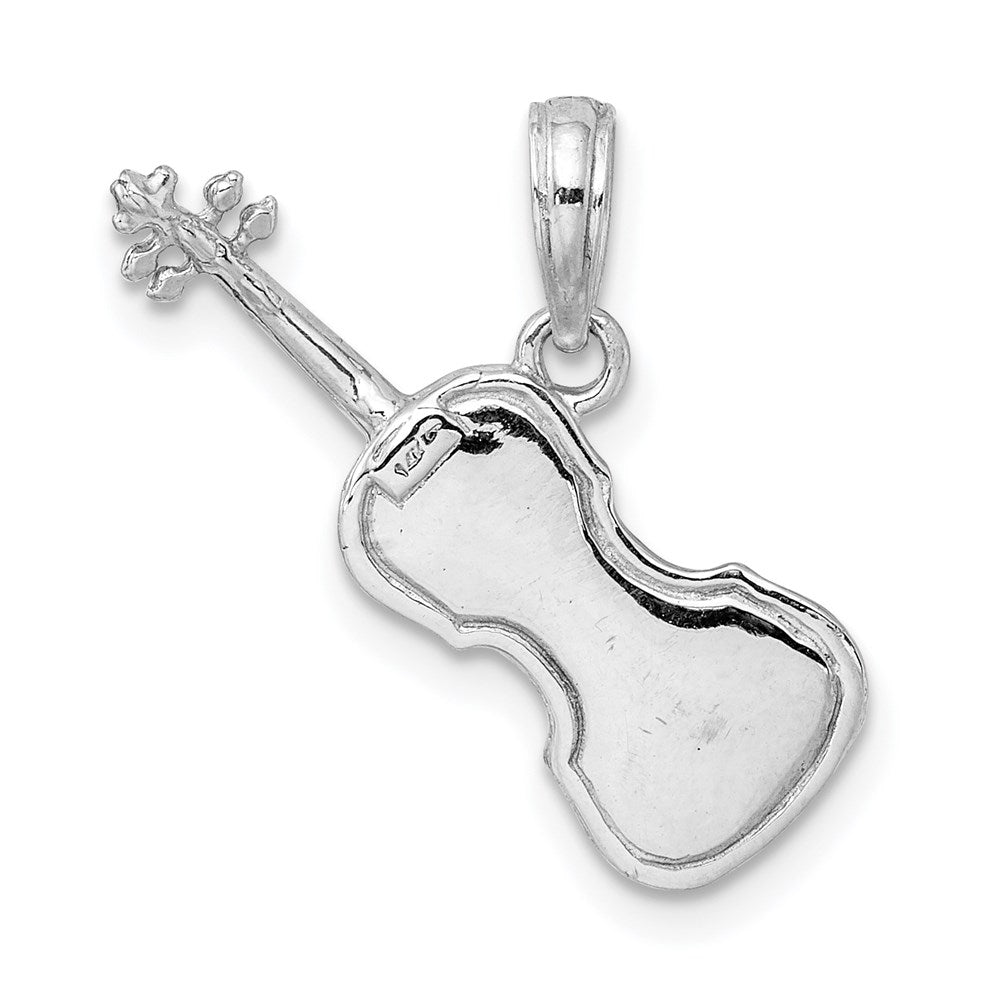 Million Charms 14K White Gold Themed Polished Solid 3-Dimensional Violin Pendant